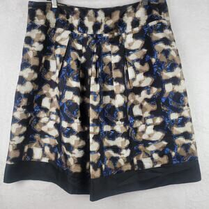 Sz 14 Bohemian 100% Silk Midi Skirt Side Zip Lined Colorful Geo Career Office